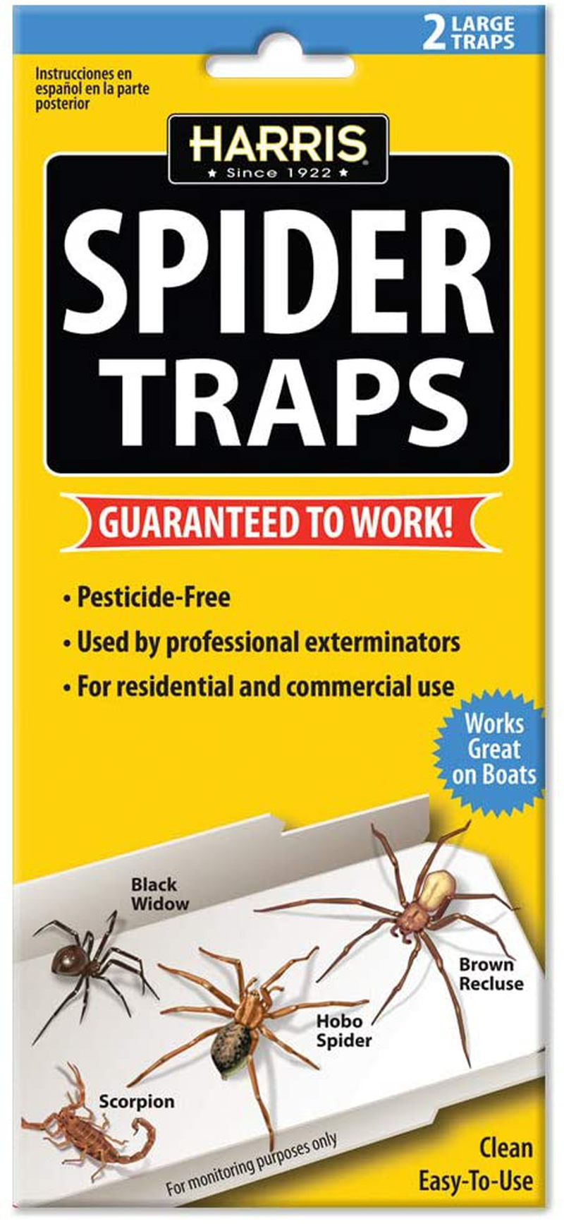 HARRIS Spider Glue Traps, Pesticide Free (2-Pack), Kills Brown Recluse, Hobo Spider, Black Widow and More