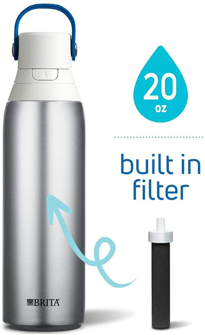 Brita Stainless Steel Water Filter Bottle, Stainless Steel, 20 Ounce, 1 Count