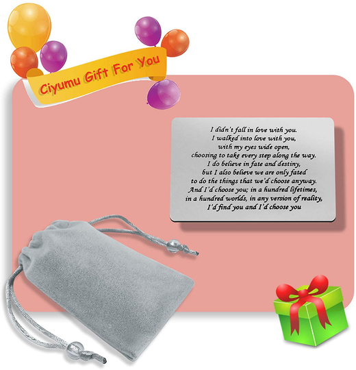 Stainless Steel Engraved Wallet Insert Sentimental Keepsake Personalized Wallet Card for Him Husband Boyfriend Gifts for Anniversary Birthday, I Walked Into Love With You Metal Wallet Card for Men