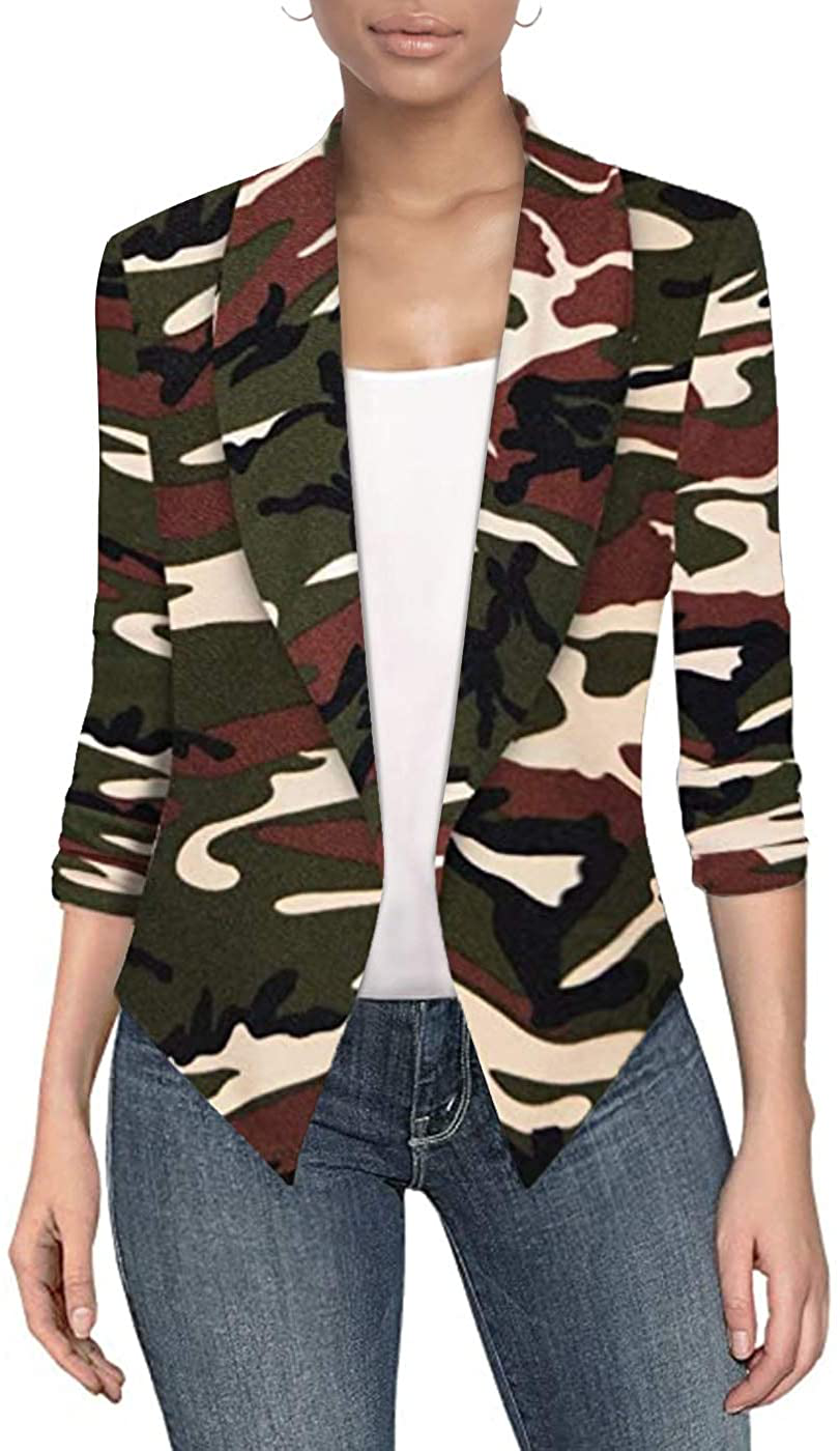 Hybrid & Company Womens Casual Work Office Open Front Blazer Jacket with Removable Shoulder Pads Made in USA