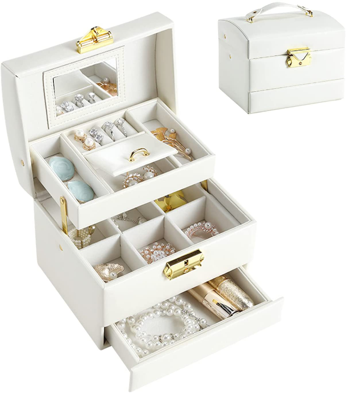 3 Layer Jewelry Organizer Box with Lock and Velvet Lining