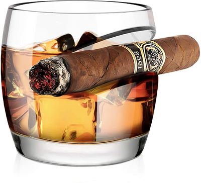 Kollea Cigar Whiskey Glass 15 Oz with Cigar Rest Holder, Old Fashioned Whiskey Glass, Whiskey Gifts for Men, Dad, Boyfriend, Husband for Birthday, Anniversary, Retirement, Christmas, New Year (Square)