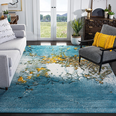 Safavieh Glacier Collection GLA125M Modern Abstract Non-Shedding Living Room Bedroom Accent Area Rug, 4' x 6', Blue / Gold