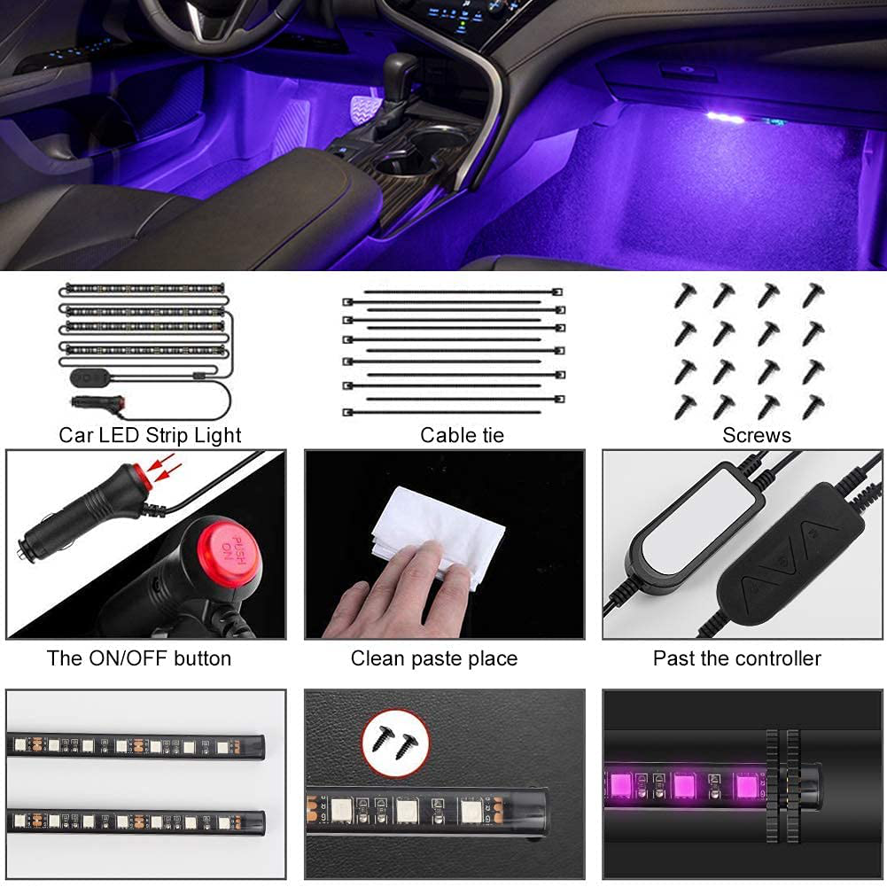 LED Lights for Car, CT Capetronix Car LED Lights Interior Car Accessories with 2 in 1 Waterproof Design, App and IR Remote, 16 Million Colors Music Sync DIY Under Dash Car Lights with Charger, DC 12V