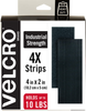 VELCRO Brand Heavy Duty Fasteners | 4x2 Inch Strips 4 Sets | Holds 10 lbs | Stick-On Adhesive Backed | Black Industrial Strength | For Indoor or Outdoor Use, 90209