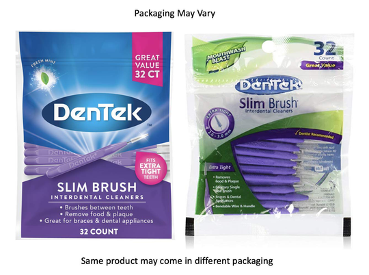 DenTek Slim Brush Interdental Cleaners | Brushes Between Teeth | Extra Tight Teeth | Mouthwash Blast Flavor | 32 Count (packaging may vary)