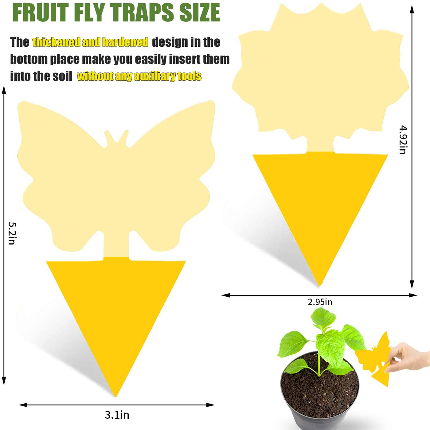 Fruit Fly Traps Indoor Sticky Glue Gnat Trap 24pcs Fungus Gnat Killer for Kitchen House Outdoor Plant Fly Paper Flying Insect Catcher