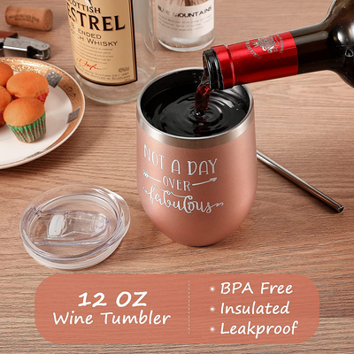 Gifts for Women Birthday Unique, Wife Birthday Gifts from Husband, Insulated Wine Tumblers Rose Gold Stainless Steel with Lid and Keychains Funny Gifts Set for Women Sister Friends Female Anniversary