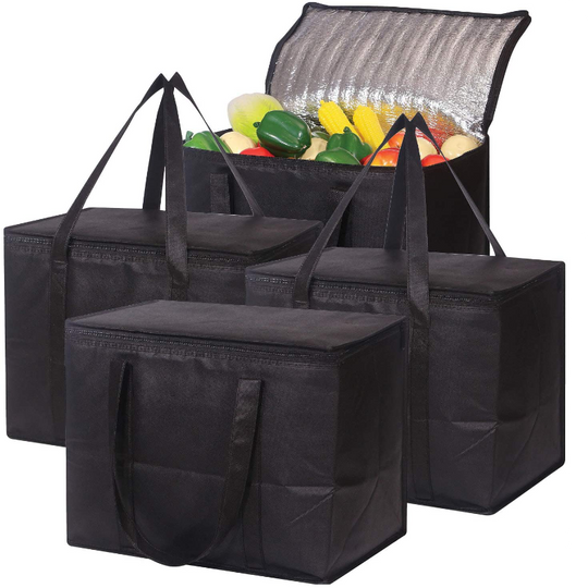 4 Pack Large Insulated Hot Or Cold Reusable Grocery Bags With Sturdy Zipper And Handles