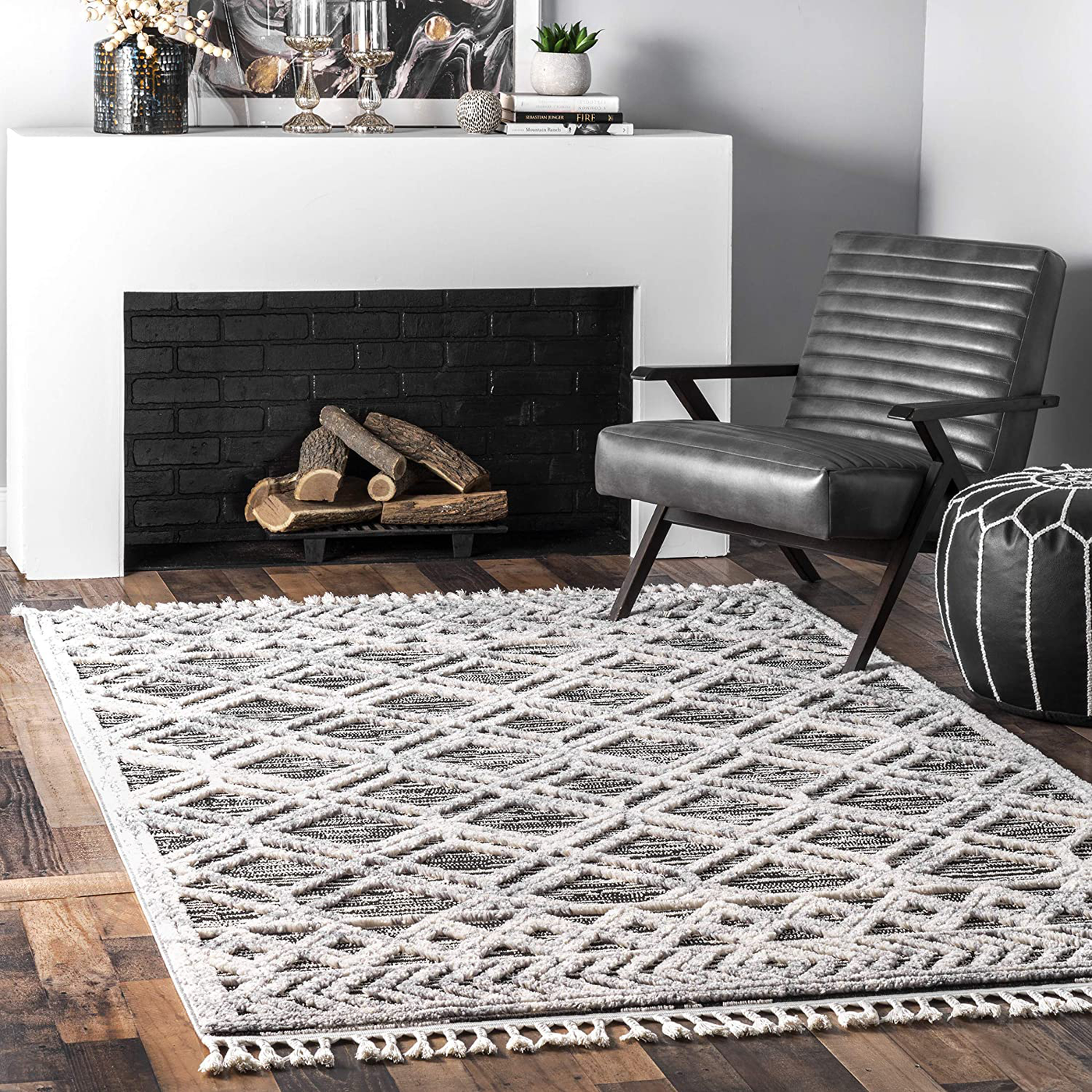 nuLOOM Ansley Shaggy Lattice Tassel Area Rug, 3' x 5', Grey