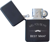 Engraved Matte Black Lighter with Gift Tin - Windproof, Flip-Top, Refillable (Will You Be My Best Man)