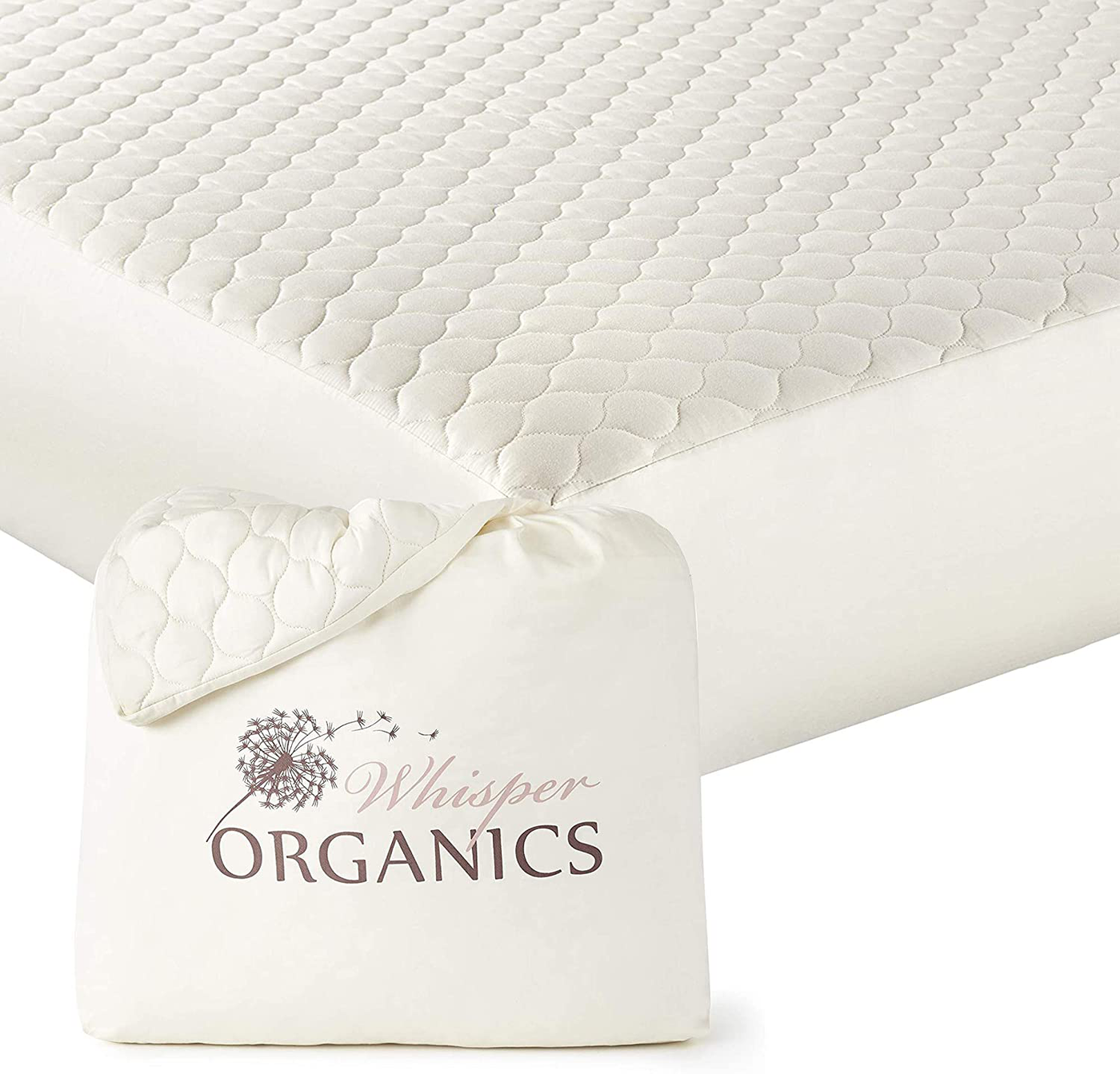 Whisper Organics 100% Organic Cotton Quilted Mattress Cover, 17" Deep - GOTS Certified (California King)