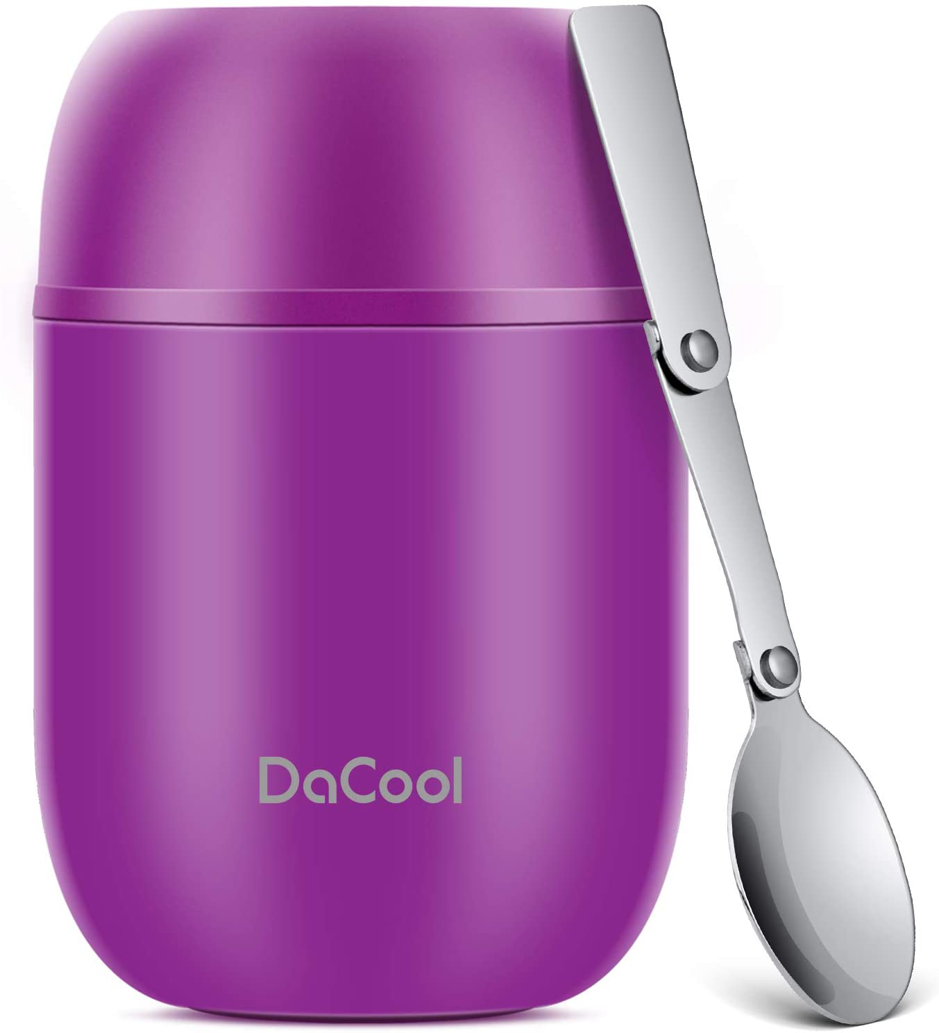 Hot Food Jar DaCool Insulated Lunch Container 16 oz Stainless Steel Keep Food Cool & Hot Bento Lunch Box for Kids Adult with Spoon Leak Proof for School Office Picnic Travel Outdoors - Purple