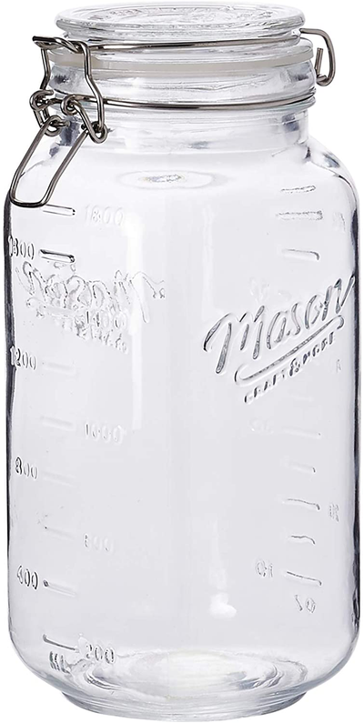 Mason Craft & More Airtight Kitchen Food Storage Clear Glass Clamp Jars, 101 Ounce (3 Liter) Extra Large Clamp Jar