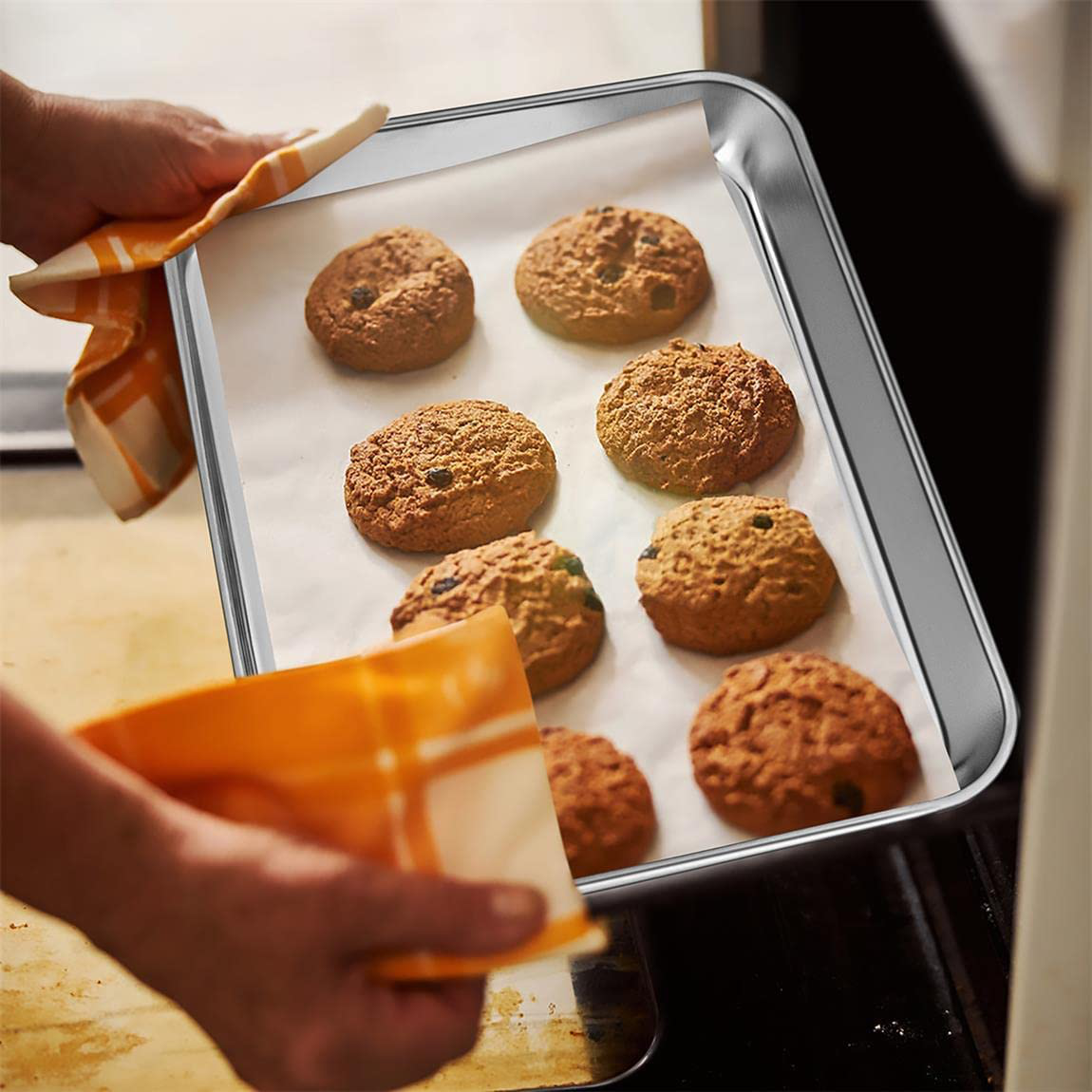 Baking Sheet Set for Baking and Roasting,KnmyLife Stainless Steel Small Baking Pan Cookie Sheet Set of 2,Rectangle Size 10.4 x 8 x 1 & 12.5 x 9.8 x 1 inch,Mirror Finish & Heavy Duty