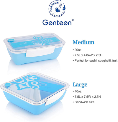 Sandwich Containers, Genteen Square Sandwich Box Snack Containers for Kids & Adults, Reusable Lunch Bento Box with Leak-Proof Rubber Seal, Stackable & Microwave Safe Food Storage (40oz, Blue)