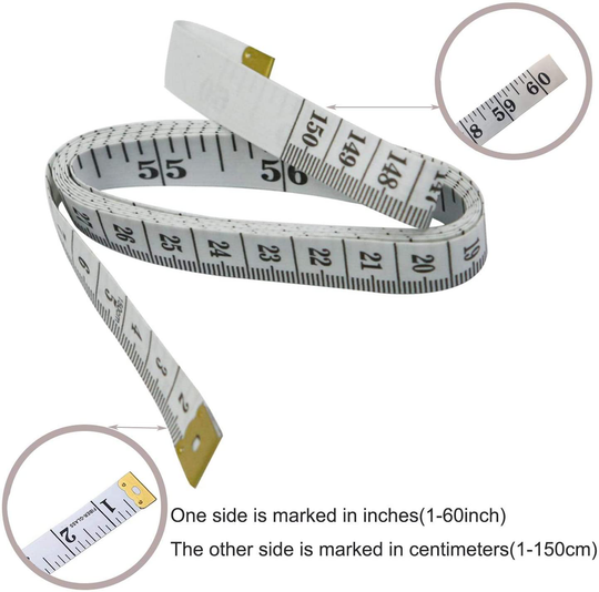 Soft Tape Measure Double Scale Body Sewing Flexible Ruler for Weight Loss Medical Body Measurement Sewing Tailor Craft Vinyl Ruler, Has Centimetre Scale on Reverse Side 60-inch（White）