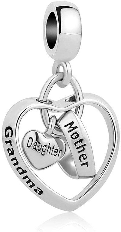 Mother Daughter Heart Love Dangle Charm Beads for Snake Chain Bracelets