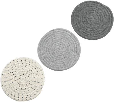 Pot Holders Set Trivets Set 100% Pure Cotton Thread Weave Hot Pot Holders Set (Set of 3) Stylish Coasters, Hot Pads, Hot Mats, Spoon Rest For Cooking and Baking by Diameter 7 Inches (Purple)