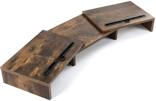 LORYERGO Dual Monitor Riser Stand - 3 Shelf Screen Laptop Stand with Storage Slots for Phone (Vintage)