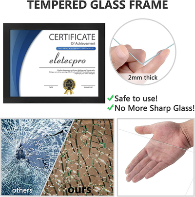 eletecpro 8.5x11 Diploma Certificate Frame, Picture Frame Made of Solid Wood and Tempered Glass with Mats - Display 5x7/6x8 With Mat and 8.5x11 Without Mat