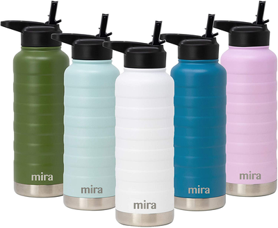 MIRA 25 Oz Vacuum Insulated Water Bottle with Straw Lid - Stainless Steel Double Walled Thermos Flask - Reusable Metal Hydro Bottle - Leak-Proof Sports Bottle - Black