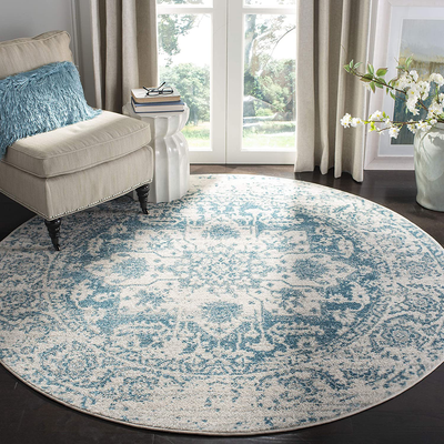 Safavieh Madison Collection MAD603J Oriental Snowflake Medallion Distressed Non-Shedding Stain Resistant Living Room Bedroom Area Rug, 4' x 4' Round, Teal / Ivory