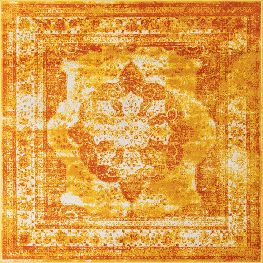Unique Loom Sofia Collection Area Traditional Vintage Rug, French Inspired Perfect for All Home Décor, 6' 0 x 6' 0 Square, Orange/Yellow