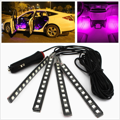 Car LED Strip Light, EJ's SUPER CAR 4pcs 36 LED Car Interior Lights Under Dash Lighting Waterproof Kit,Atmosphere Neon Lights Strip for Car,DC 12V(Pink)