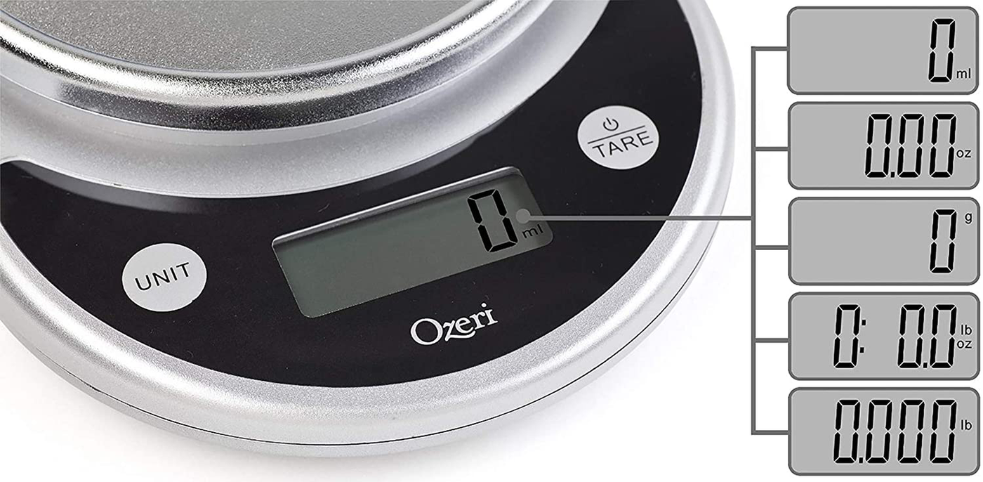 Ozeri ZK14-AB Pronto Digital Multifunction Kitchen and Food Scale, Standard, Silver On Black
