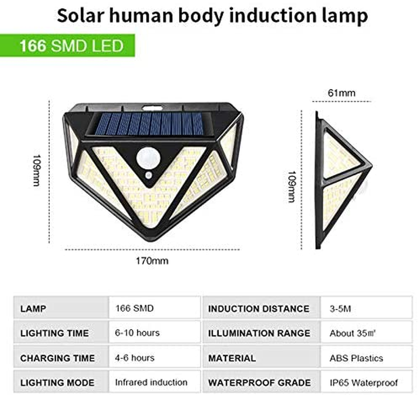 166 LED Solar Light PIR Motion Sensor Wall Light Sunlight Outdoor Solar Lighting Waterproof Security Lamp