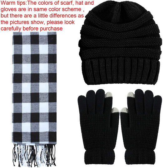 Aneco Winter Warm Knitted Scarf Beanie Hat and Gloves Set Men & Women's Soft Stretch Hat Scarf and Mitten Set