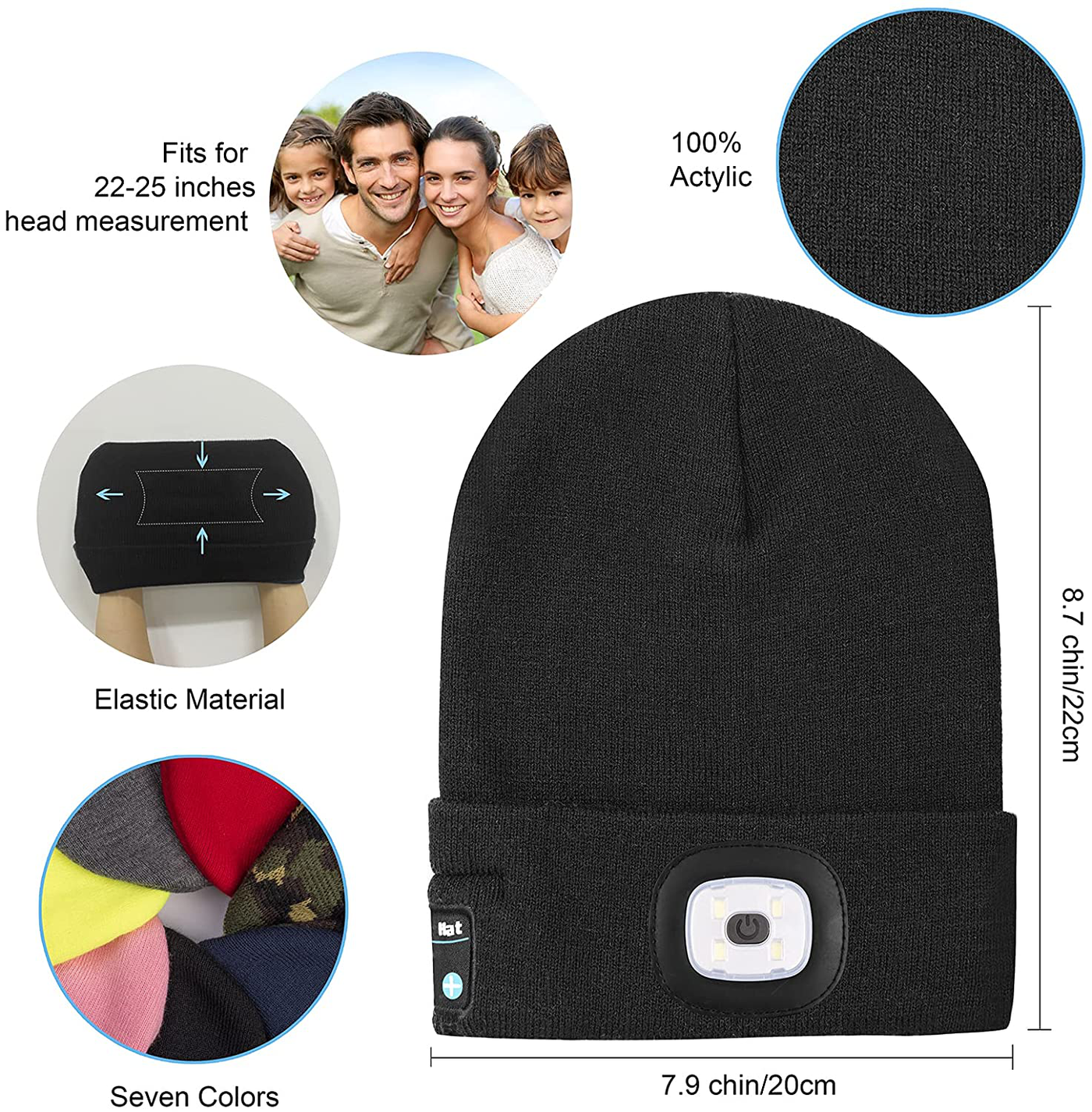 Keains Unisex Bluetooth Beanie Hat with Light,Upgraded Musical Knitted Cap with Headphone and Built-in Stereo Speakers & Mic,LED Hat for Running Hiking,Chirstmas Gifts for Men Women