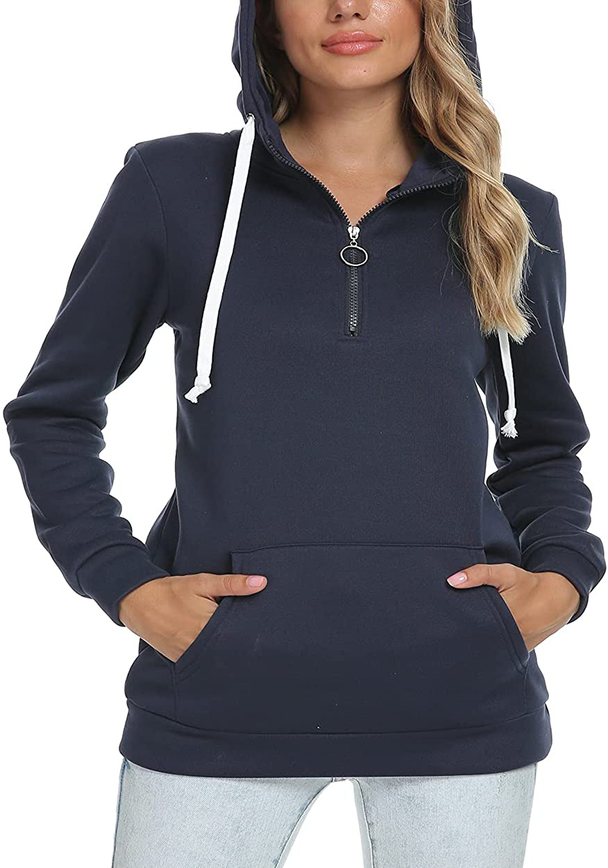 Barlver Women's Casual Hoodies Long Sleeve Sweatshirts Cowl Neck Drawstring Hooded Pullover Top with Pockets