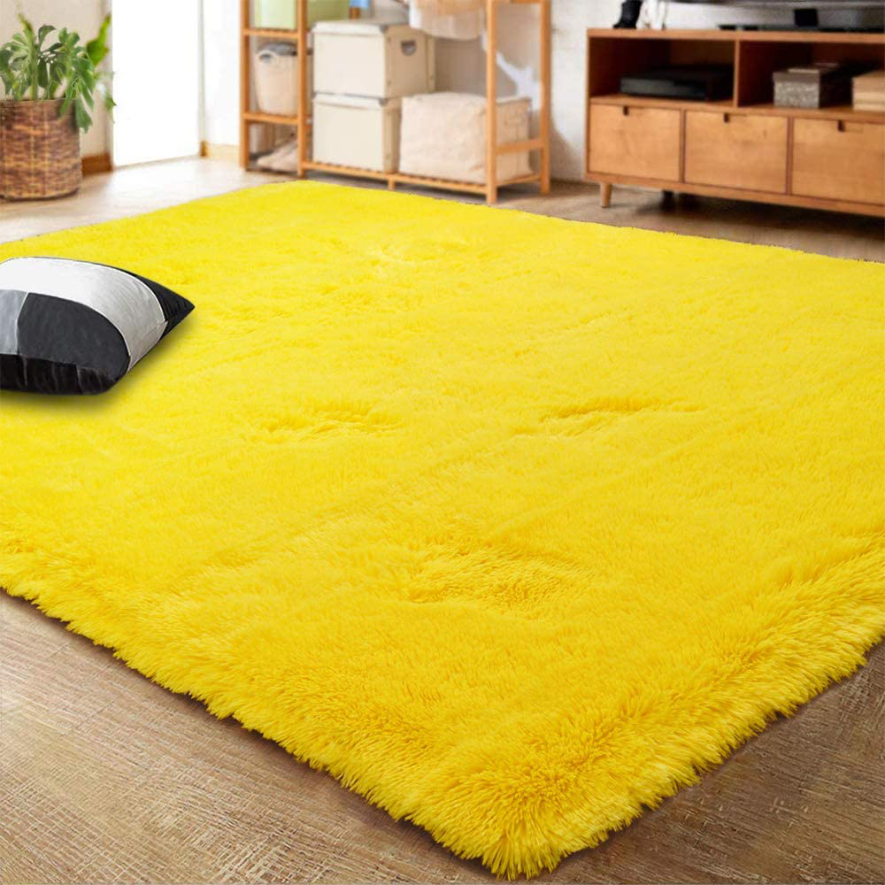 LOCHAS Ultra Soft Indoor Modern Area Rugs Fluffy Living Room Carpets for Children Bedroom Home Decor Nursery Rug 5.3x7.5 Feet, Yellow