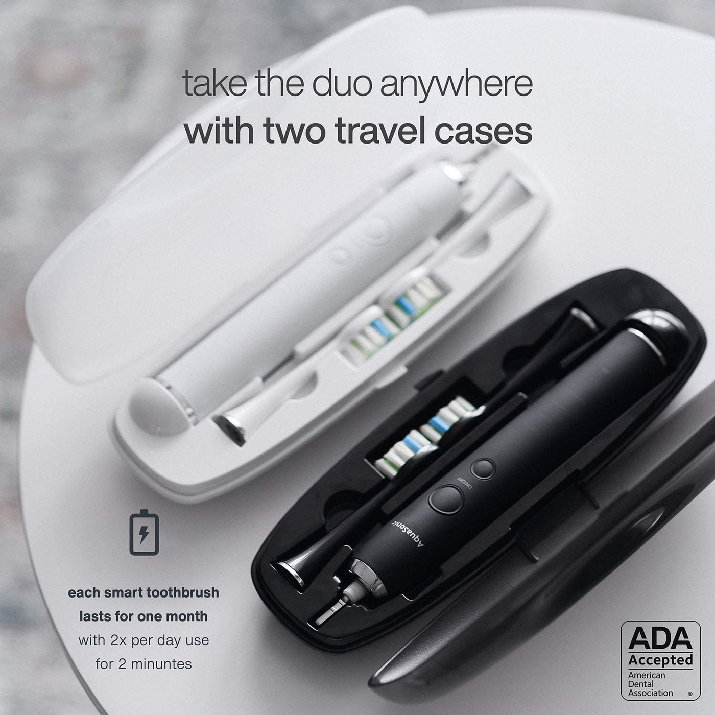 Ultra Whitening 40,000 VPM Electric Smart ToothBrushes 4 Modes with Smart Timers - 10 ProFlex Brush Heads & 2 Travel Cases