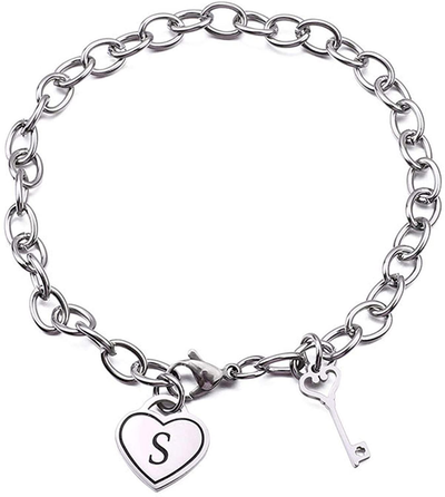 TOWSIX Initial Charm Bracelet,Stainless Steel Heart Engraved Letters Bracelet Jewelry 26 Alphabet Personalized Name Bracelet Gift for Women Teen Girls