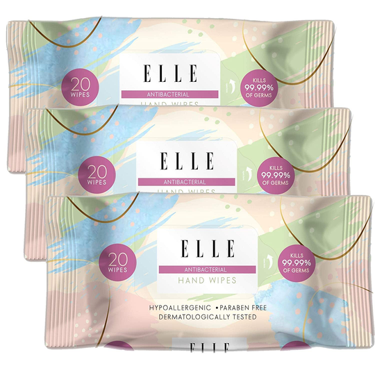 ELLE Alcohol Free Hand Sanitizing Wipes, Travel Size, 20 Wipes (3)