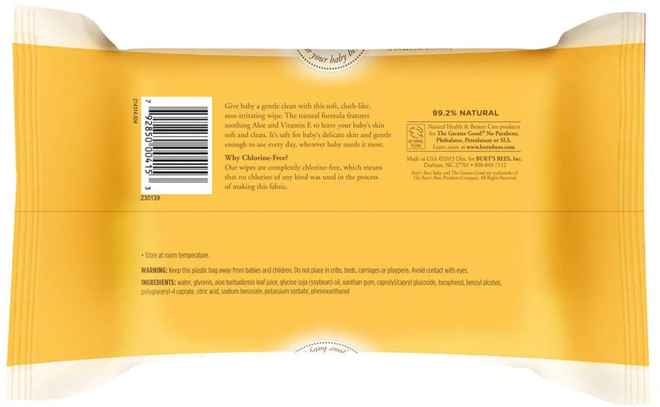 Burt's Bees Baby Chlorine-Free Wipes, 72 Count (Pack of 1) - Packaging May Vary
