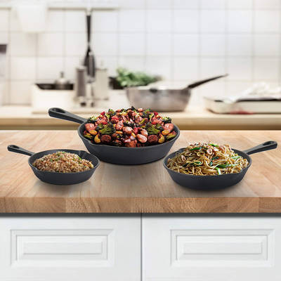 MegaChef Skillet Trio Pre-Seasoned Cast Iron Cookware Set, 3 Piece, Black