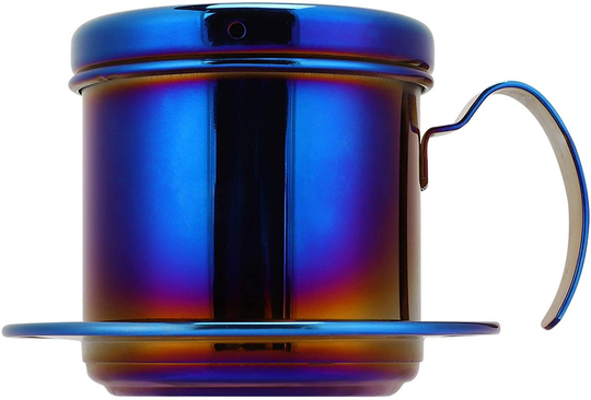 Coffee Drip Filter Pot Stainless Steel Vietnamese Style Coffee Maker Pot Coffee Drip Brewer for Home Kitchen Office Outdoor(blue)