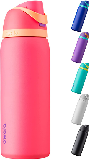 Owala FreeSip Insulated Stainless Steel Water Bottle with Straw for Sports and Travel, BPA-Free, 32-Ounce, Hyper Flamingo