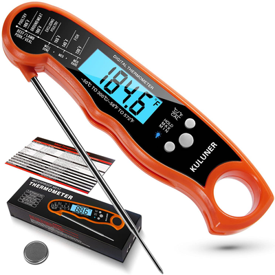 KULUNER TP-01 Waterproof Digital Instant Read Meat Thermometer with 4.6” Folding Probe Backlight & Calibration Function for Cooking Food Candy, BBQ Grill, Liquids,Beef(Orange)