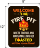 Honey Dew Gifts Funny Camping Signs, Welcome to Our Fire Pit Where Friends and Marshmallows Get Toasted, 9 x 12 inch Camper Decor
