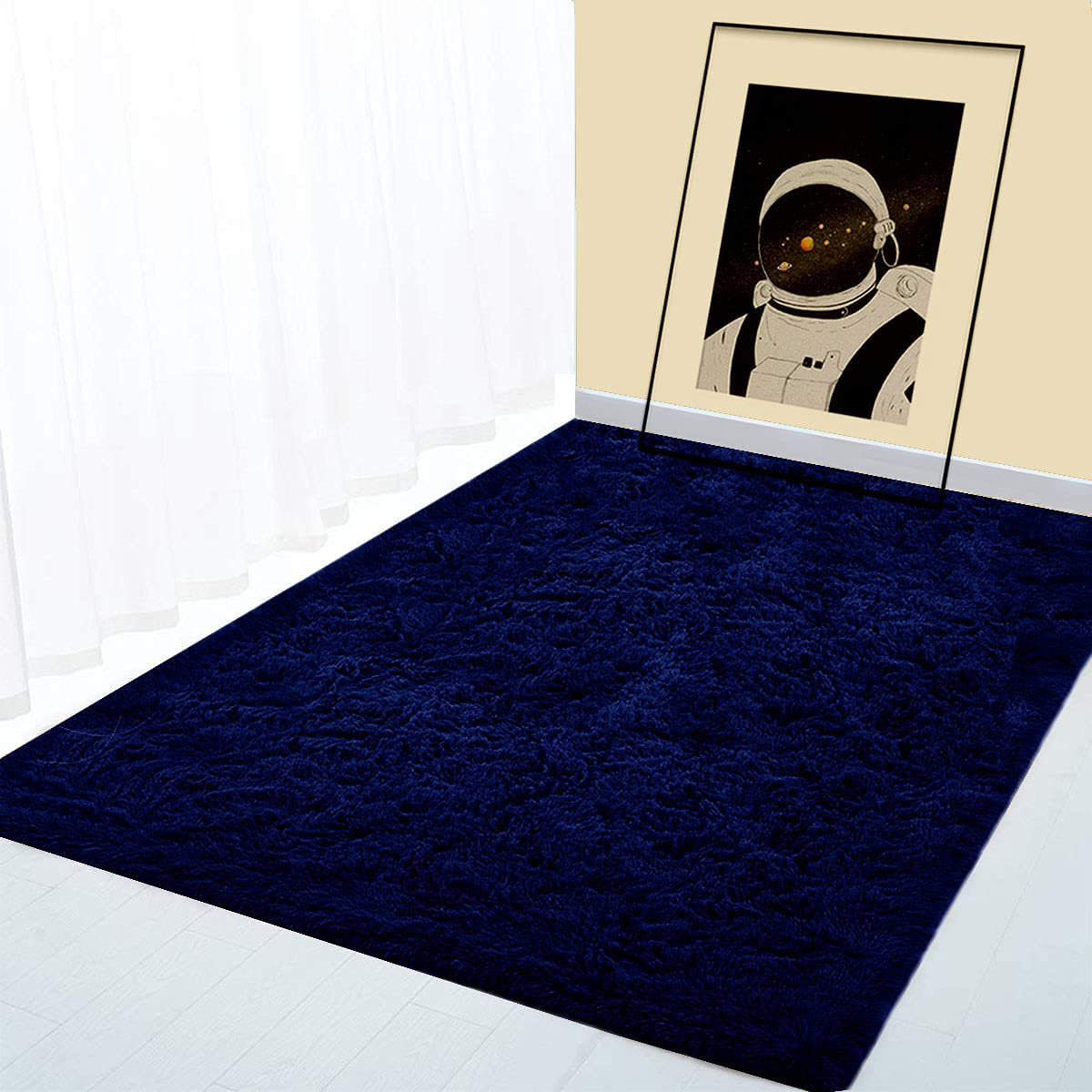 BOYASEN Ultra Soft Indoor Modern Area Rugs Fluffy Living Room Carpets for Children Bedroom Home Decor Nursery Rug (3 x 5 ft, Navy)