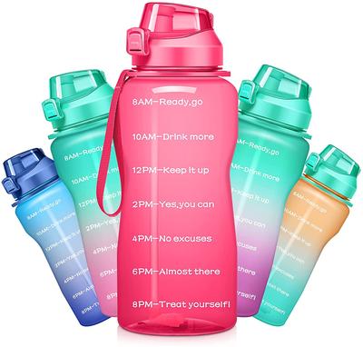 Ahape Gallon Motivational 64/100 oz Water Bottle with Time Marker & Straw, Large Daily Water Jug for Fitness Gym Outdoor Sports, Remind of All Day Hydration, Leak Proof, BPA Free (pink, 100oz)