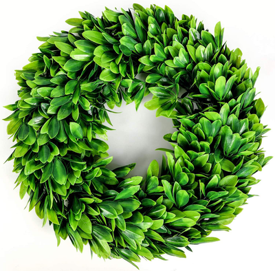 Heflashor 16.7'' Artificial Green Leaves Wreath Door Wreath Decoration Eucalyptus Garland Summer Flower Wreath for Front Door Home Office Wall Wedding Decor