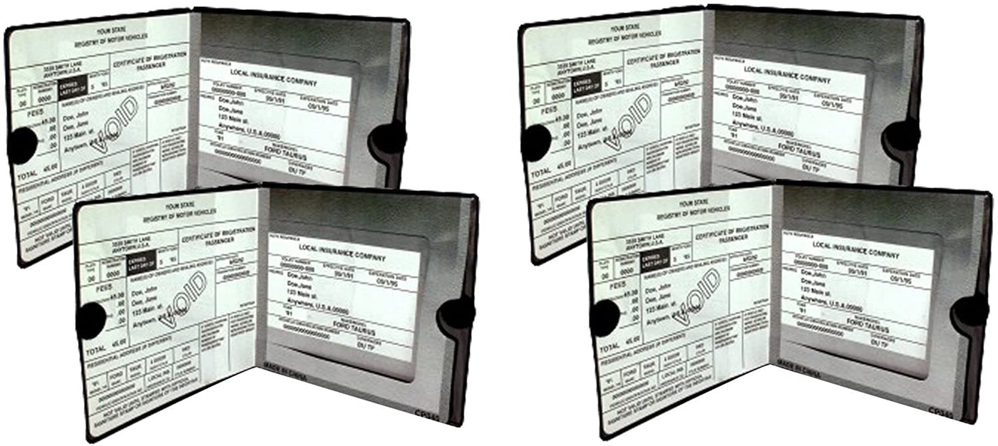 ESSENTIAL Car Auto Insurance Registration BLACK Document Wallet Holders 2 Pack - [BUNDLE, 2pcs] - Automobile, Motorcycle, Truck, Trailer Vinyl ID Holder & Visor Storage - Strong Closure On Each - Necessary in Every Vehicle - 2 Pack Set
