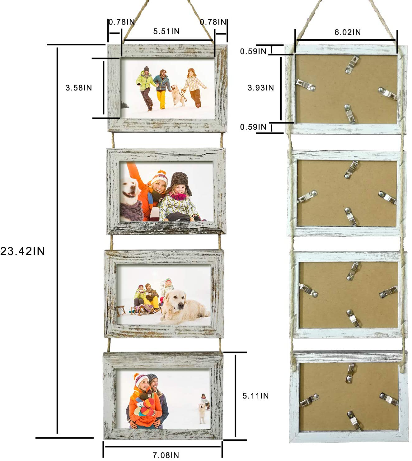 Wall Hanging 5x7 Picture Frames Collage with Distressed White Frames,2 Packs