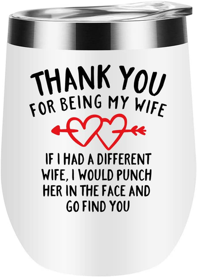 Gifts for Wife Thanks for Being My Wife Wine Tumbler With Lid Romantic Gifts for Her Soulmate Couple Wedding Anniversary Valentine'S Day